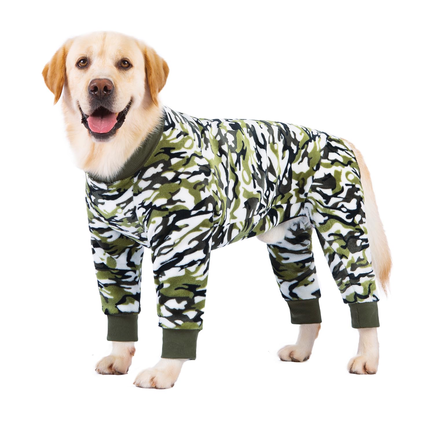 MeiAOBest Dog Recovery Suit,Pet Winter Warm Quadruped Jumpsuit Pajamas, After Surgery Anti-Shedding Dog Onesie Coat,Cold Weather Pet Sweater Onesie for Medium Large Dog_26(Green Camouflage)