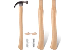 RattanView 2 Pcs Hammer Handles Replacement 18 Inches Long Wood Curved Replacement Handle with 2 Wooden and 4 Iron Wedges for Sledge Axe Tool