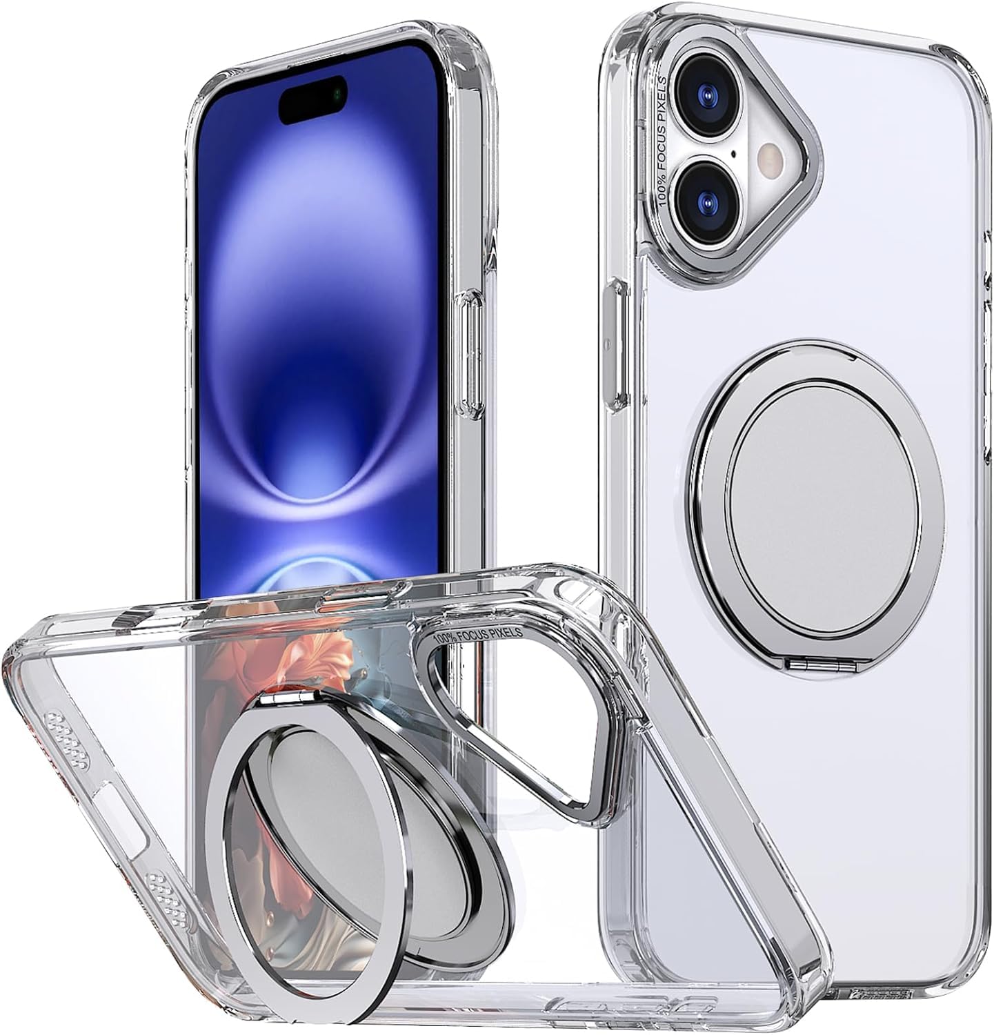 IYH 360° Rotatable Magnetic Case for iPhone 16, Military-Grade Shockproof Phone Cover with Matte Translucent Back(White)