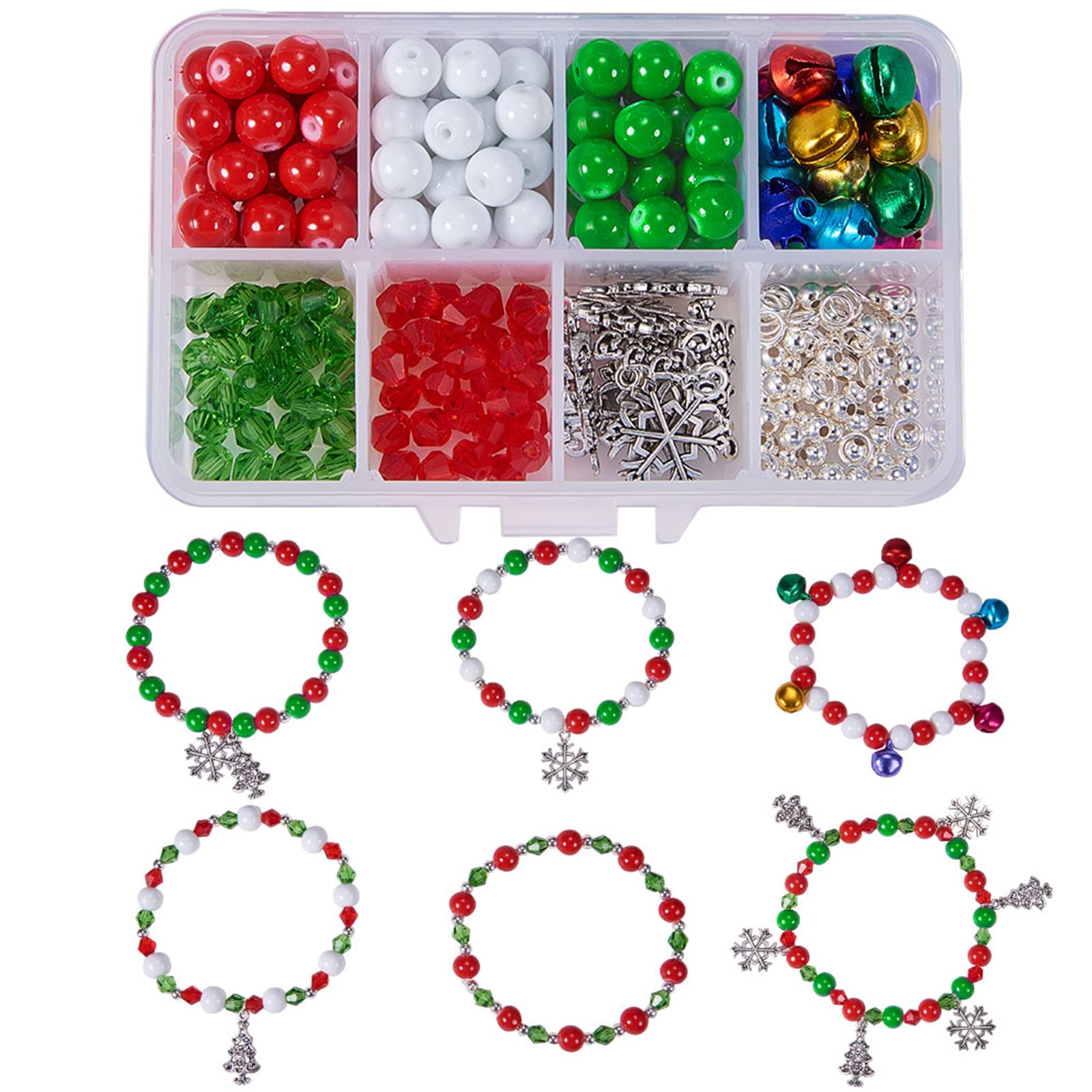 SUNNYCLUE 1 Set Beaded Christmas Halloween Breast Cancer Holiday Thanksgiving Bracelet Making Kit DIY Craft Kits with Snowflake Christmas Tree Jingle Bells for Women Adults Make Bracelets