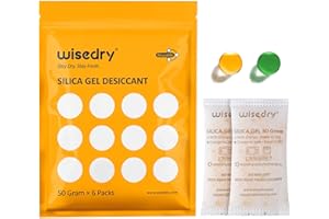 wisedry 50 Gram [6PACKS] Rechargeable Silica Gel Desiccant Packets Fast Reactivate Desiccant Bags Orange to Green indicating 