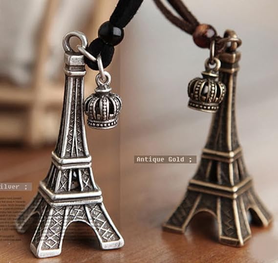 Amazon Upwing ペンダント 北欧風 エッフェル塔 ネックレス シルバーとゴールドの2色 王冠付き アンティーク調 革紐 可愛い ゴールド 合金 かわいい 安い チョーカー シルバー ネックレス 通販