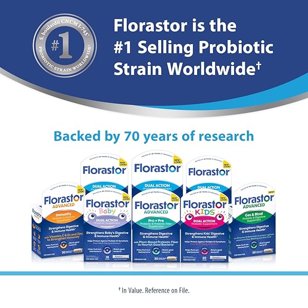 FLORASTOR PROBIOTICS FOR DIGESTIVE AND IMMUNE HEALTH, 30 CAPSULES, PROBIOTICS FOR WOMEN & MEN, HELPS FLUSH OUT BAD BACTERIA, BOOSTS THE GOOD WITH OUR UNIQUE STRAIN SACCHAROMYCES BOULARDII
