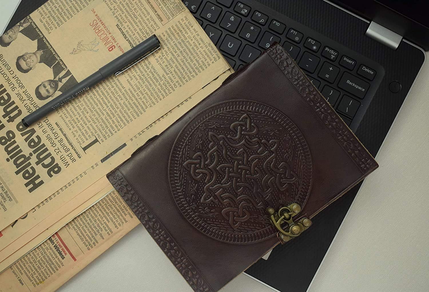 OVERDOSE Celtic Brown Leather Journal With Brass C-Lock - Handmade Journal for Students men & women