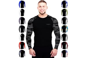 Exxact Sports Mens BJJ Rash Guard Jiu Jitsu Long Sleeve, Ranked Compression No Gi Jiu Jitsu Rash Guard Men for MMA, Wrestling