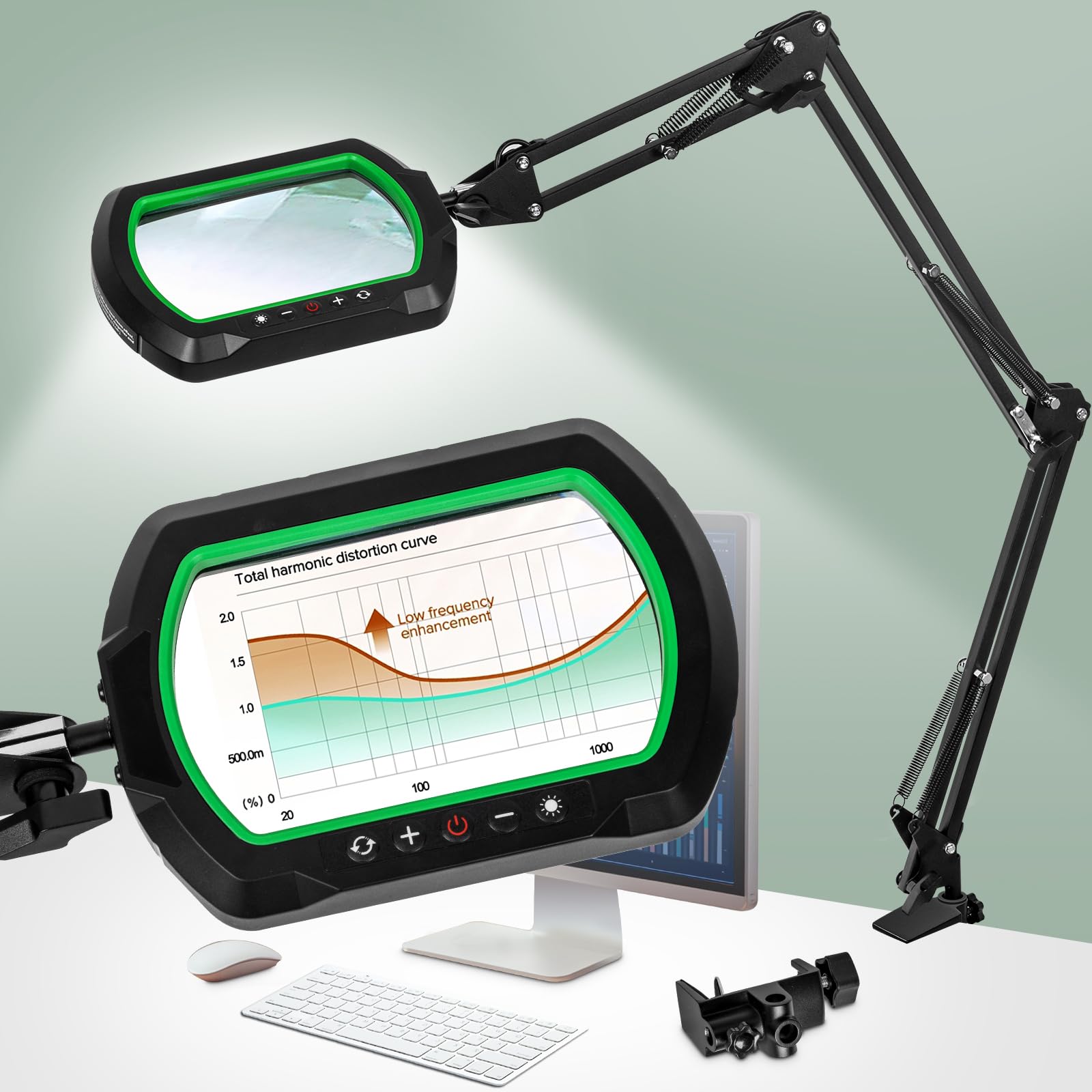 Photo 1 of 12X Ultra Long 3-Section Swing Arm Lighted Magnifying Glass, NUEYiO 5.3* 3.2" Rectangle Large Magnifier Lamp with Stand, 5 Color Modes LED, 4-way Metal Clip on Workbench Light for Reading Hobby Craft