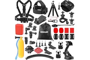 GeeKam Action Camera Accessories Kit - Compatible for GoPro, AKASO, Campark, Crosstour, APEMAN, COOAU, Apexcam, SJCAM, SJ4000 and Waterproof Underwater Sports Camera