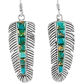 Feathers Turquoise Earrings 925 Sterling Silver & Genuine Gemstones