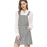 Allegra K Women's Plaid Overall Dress Vintage Checkered Suspender Skirt Short Pinafore Dress