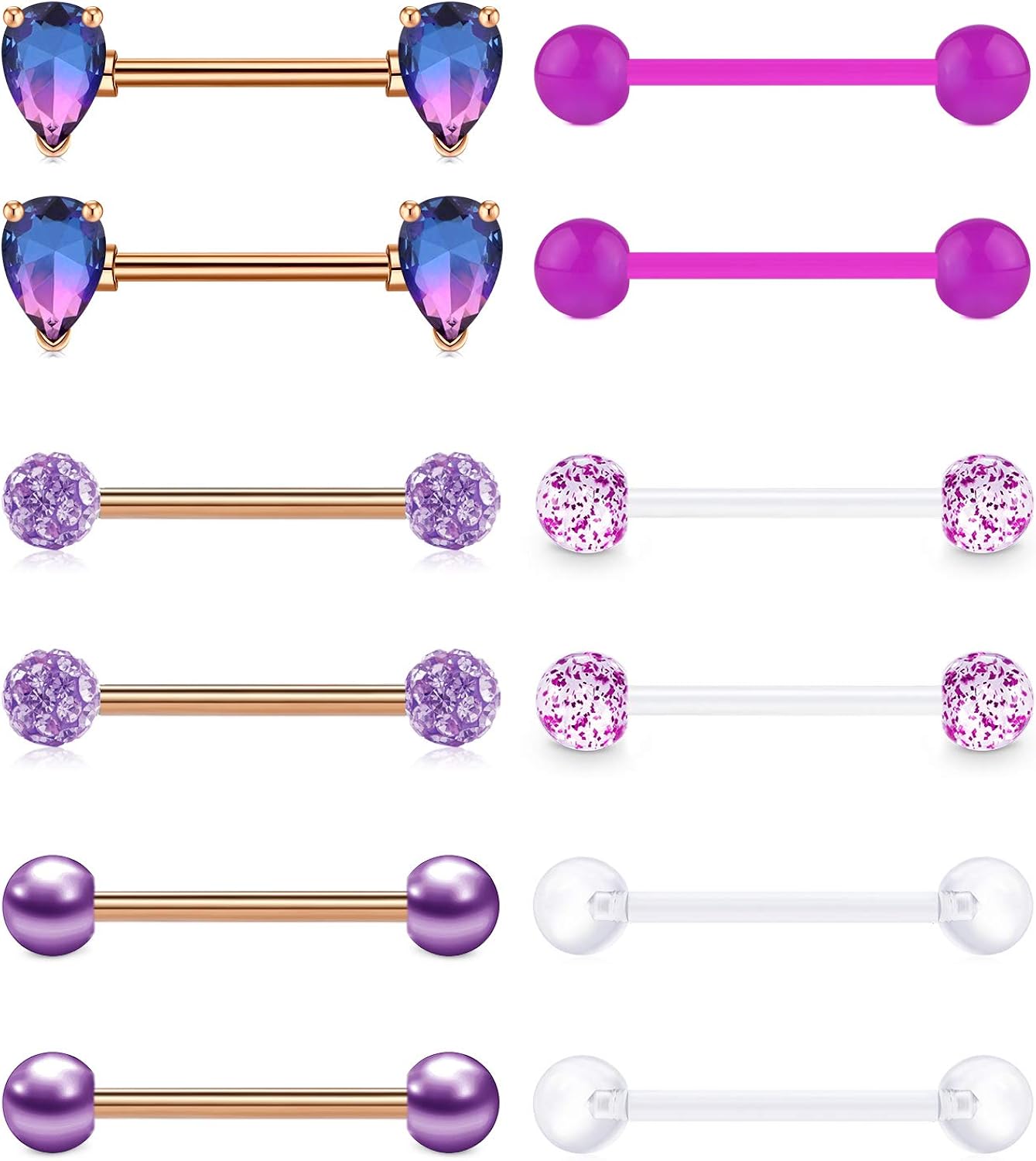 Rajnard 6 Pairs Nipple Bar Purple Nipple Piercing 14G 16mm Surgical