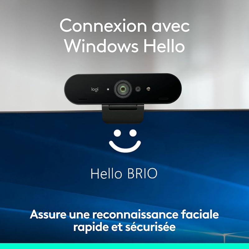 Brio 4K webcam, appels vidéo, micro anti-parasite
