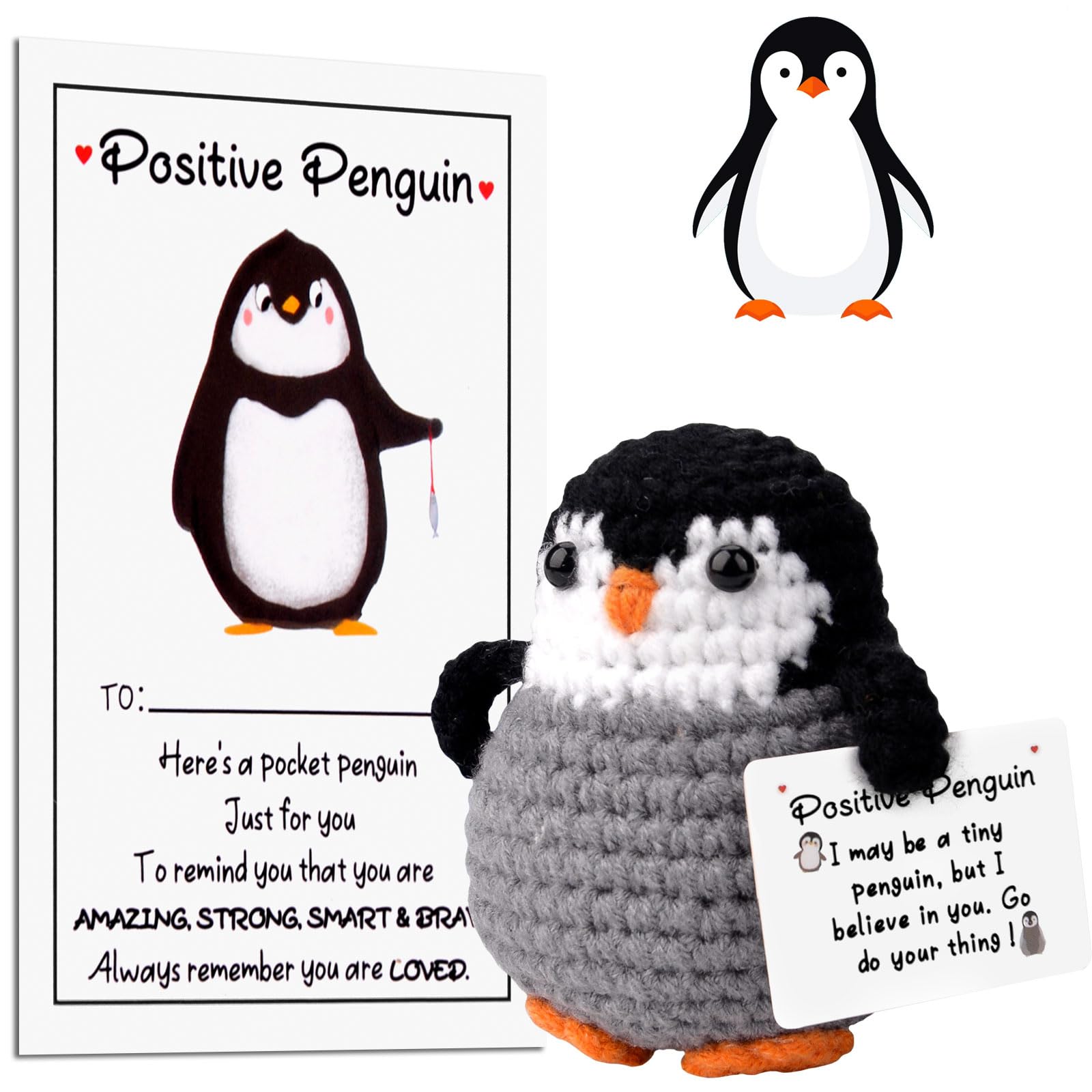 Pipihome Funny Positive Penguin, Cute Potato Knitted Toy, Mini Pocket Hug Penguin, Penguin Doll with Positive Card, Emotional Support Gifts, Penguin Gifts, Creative Gift for Family Friends