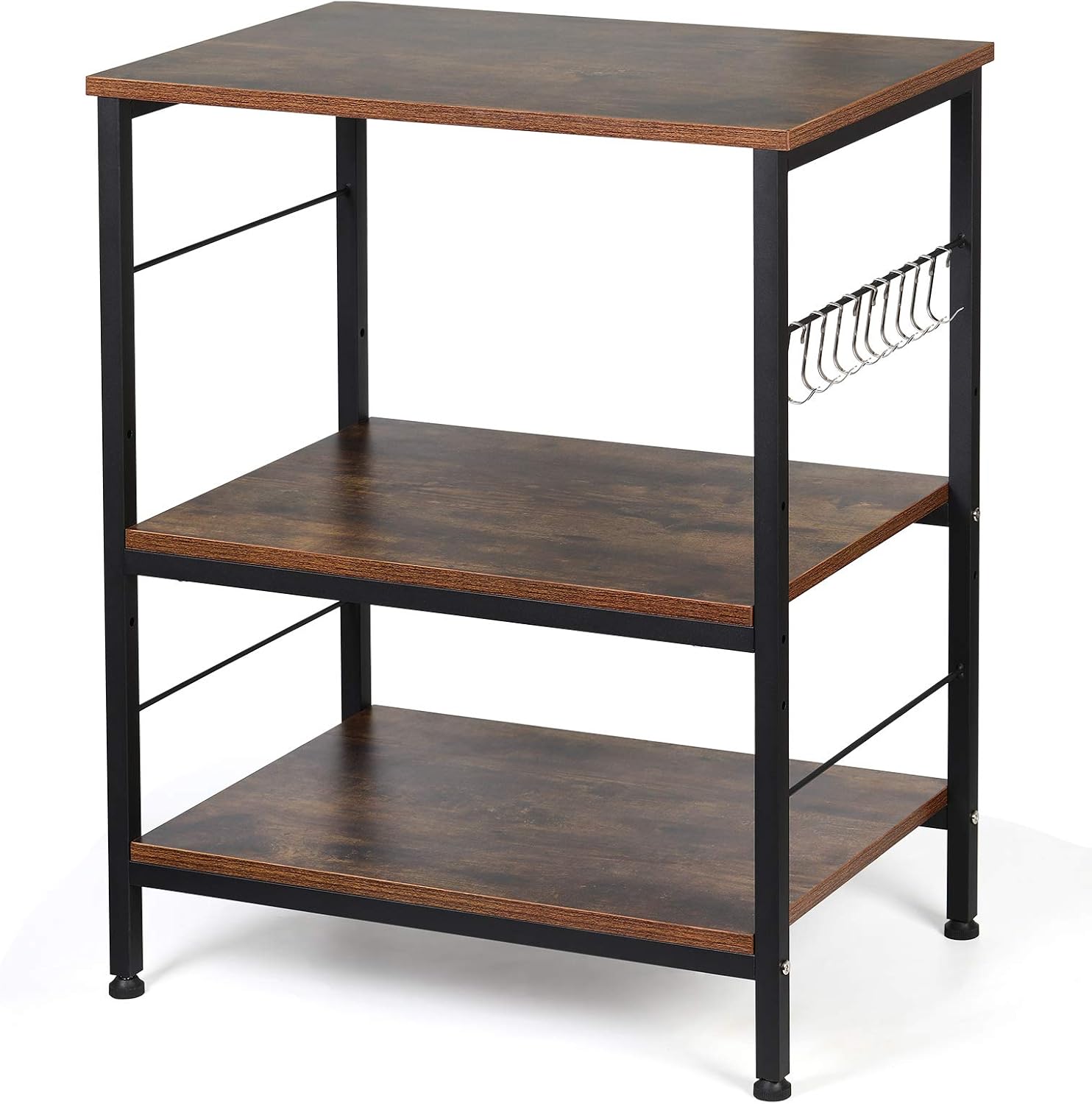 MOOACE Kitchen Baker's Rack, Industrial Microwave Rack, 3-Tier Utility Storage for Living Room, Wood Look Accent Furniture with Metal Frame, Vintage Brown - Standing Baker's Racks