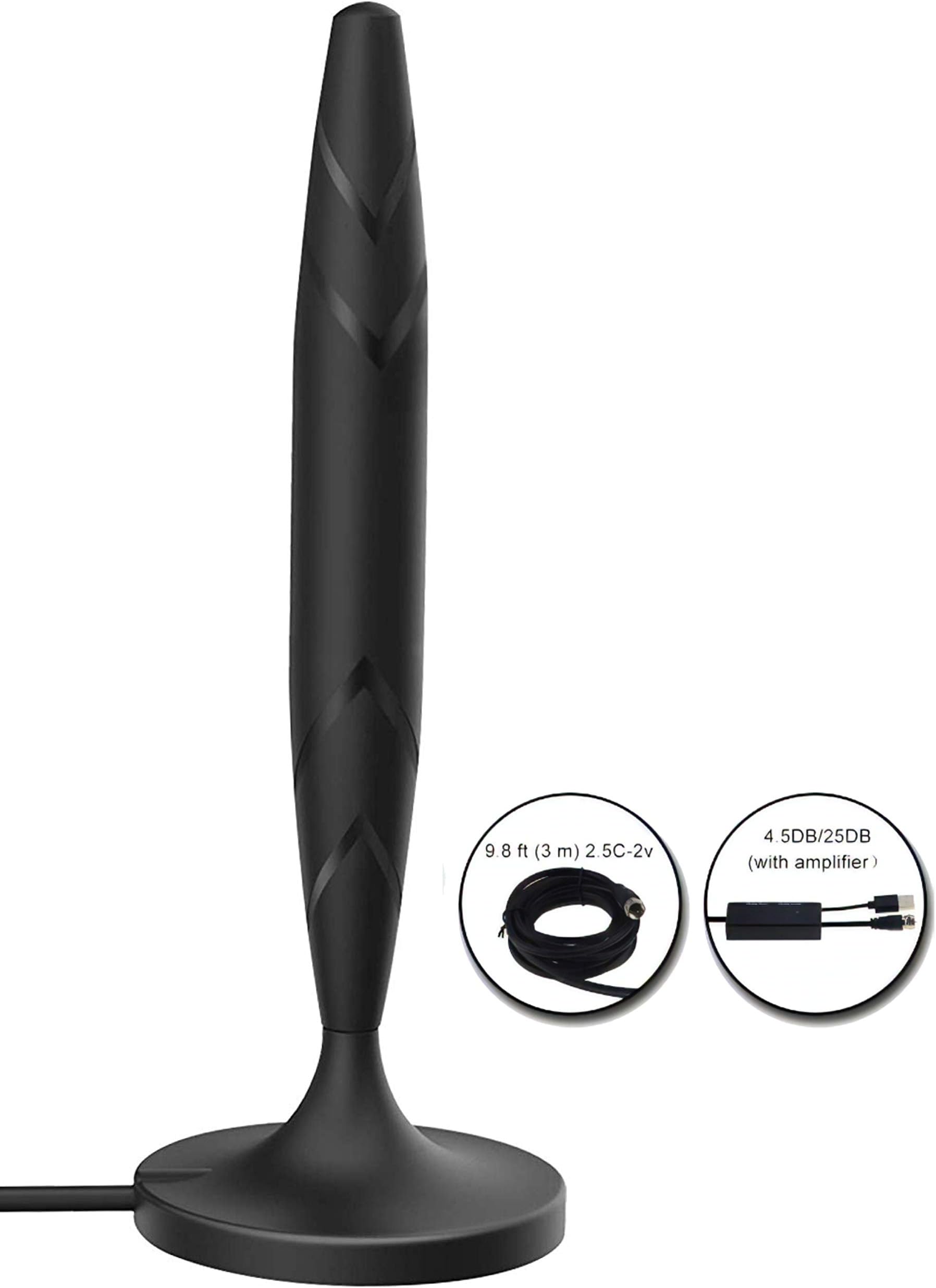 [Newest 2020] Full HD Amplified Smart TV Digital Indoor Antenna – HDTV Powerful Best Amplifier Signal Booster 55-95 Miles Range Support 4K 1080p 9.8ft Coax Cable/USB Power Adapter