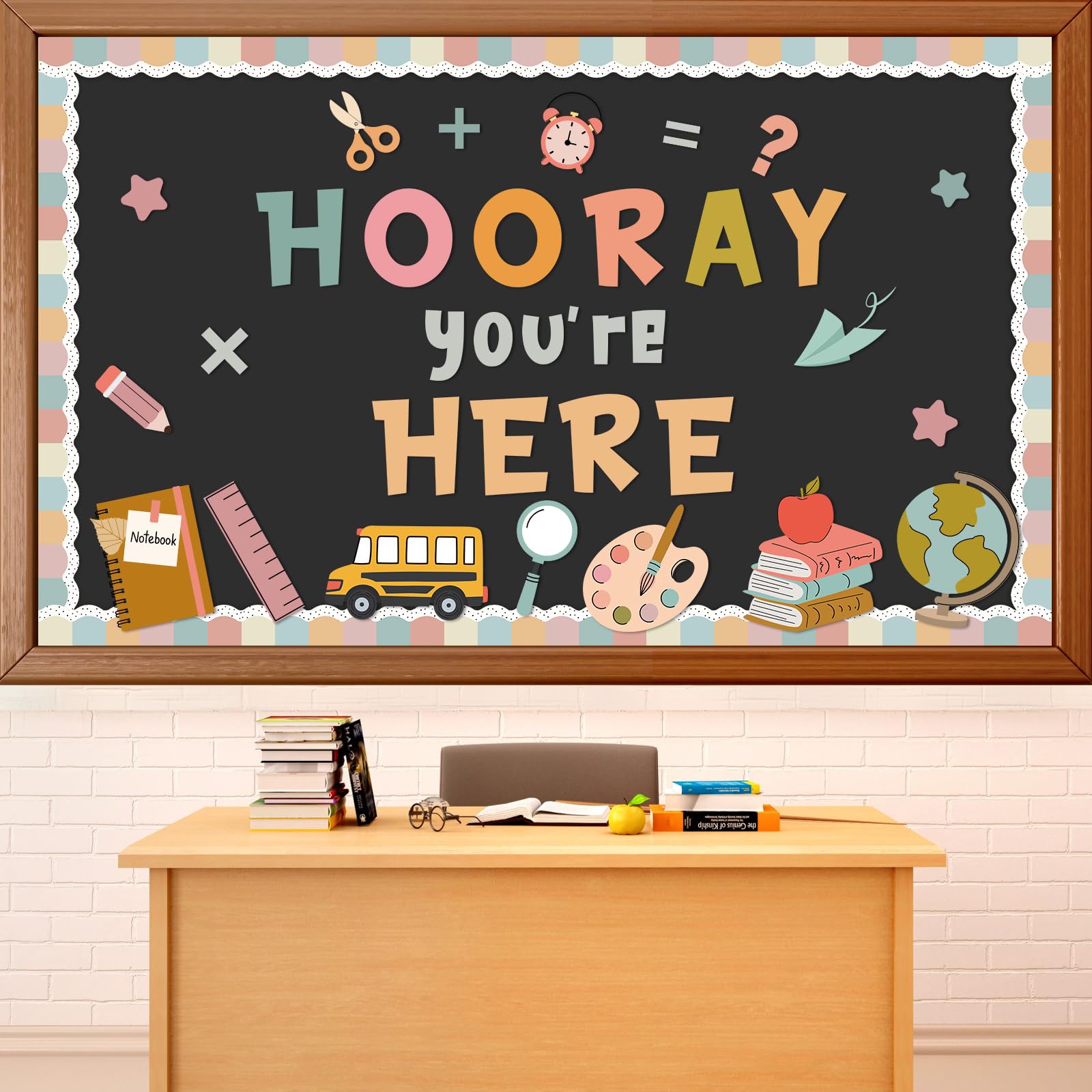 Photo 1 of QOUBAI Groovy Bulletin Board Set Hippie Pastel Themed Classroom Welcome Bulletin Board Decoration Stationery Paper Cutout Classroom Decoration for Back to School Office Home Chalkboard Decor Wall Door