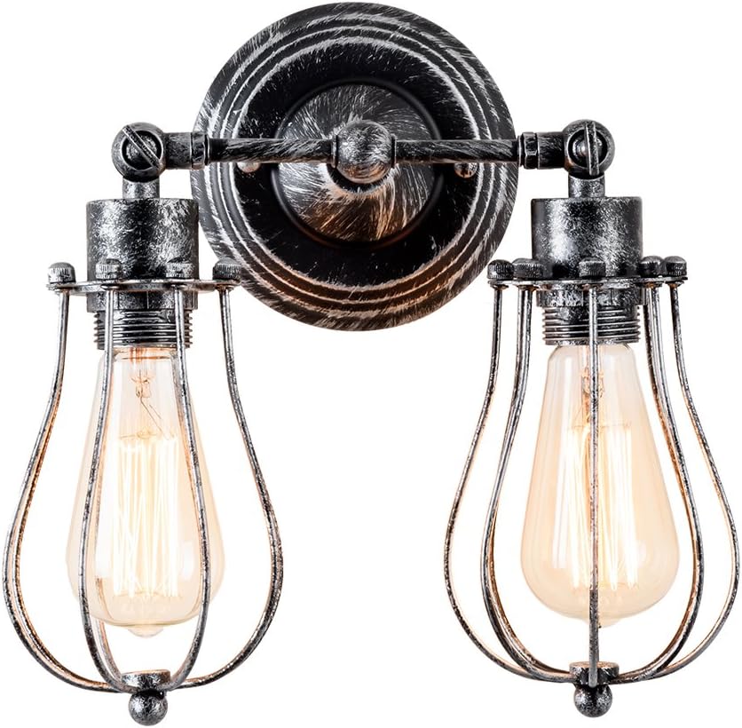 Vintage Wall Lamp Adjustable Industrial Rustic Wall Sconce Wire Cage Wall Light Retro Style Indoor Lighting Fixture ;Moonkist (with 2 Light) (Oil Rubbed Silver)