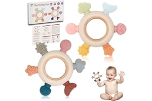 Teething Toys for Babies, 2 Pack Teether for Baby, Silicone Teething Ring for Sucking Needs, BPA Free Baby Toys 0-3-6-12 Mont