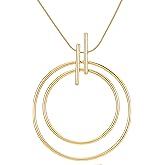 Malibu Sunday Gold Double Circle Pendant Necklace for Women – 18K Gold Plated Geometric Statement Necklace, Minimalist Modern Jewelry, Hypoallergenic, Tarnish-Resistant, 18” Snake Chain