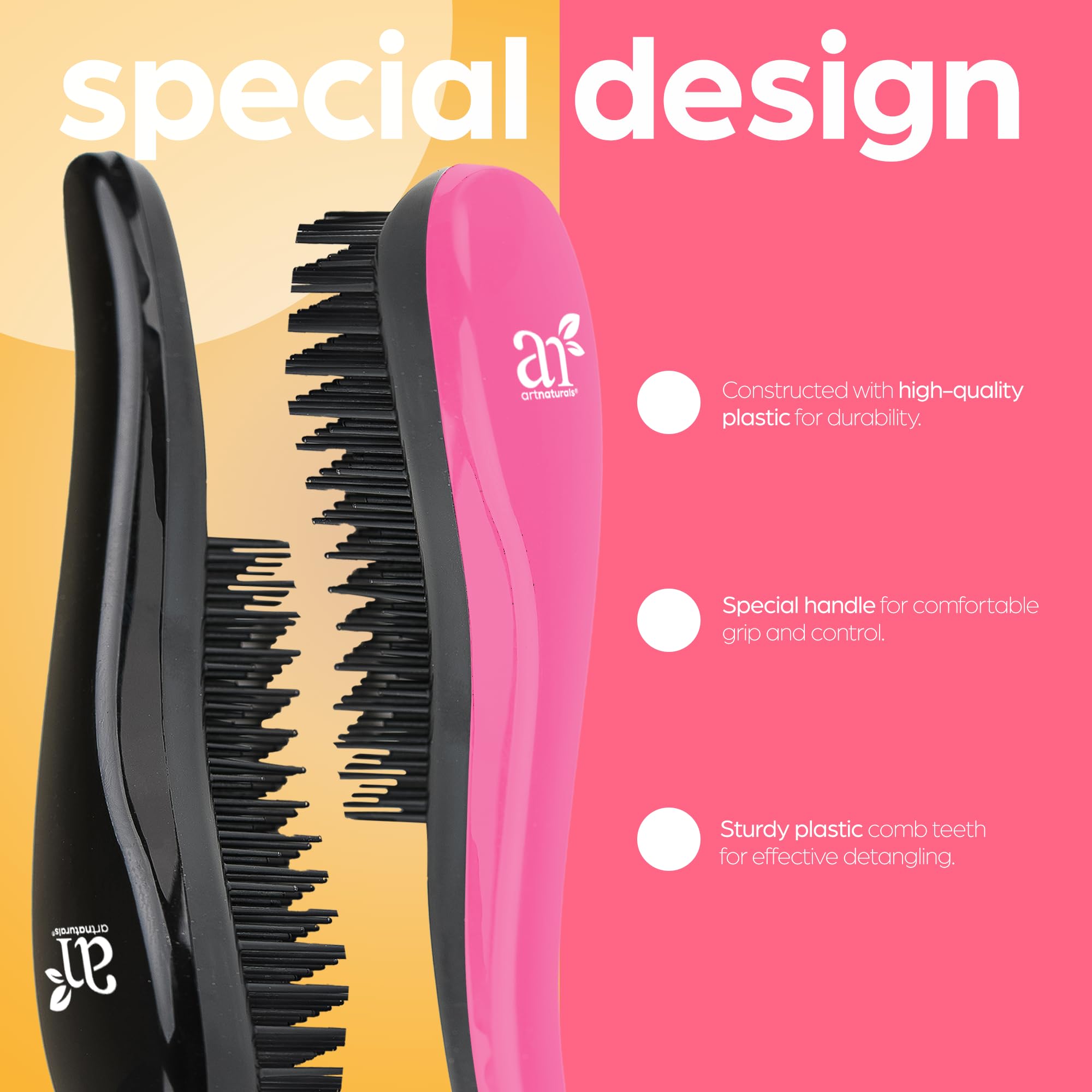 Artnaturals Detangling Hair Brush Set - (2 Piece Gift Set - Pink & Black) - Detangler Comb for Women, Men and Kids - Wet & Dry – Removes Knots and Tangles, Best for Thick and Curly Hair – Pain Free