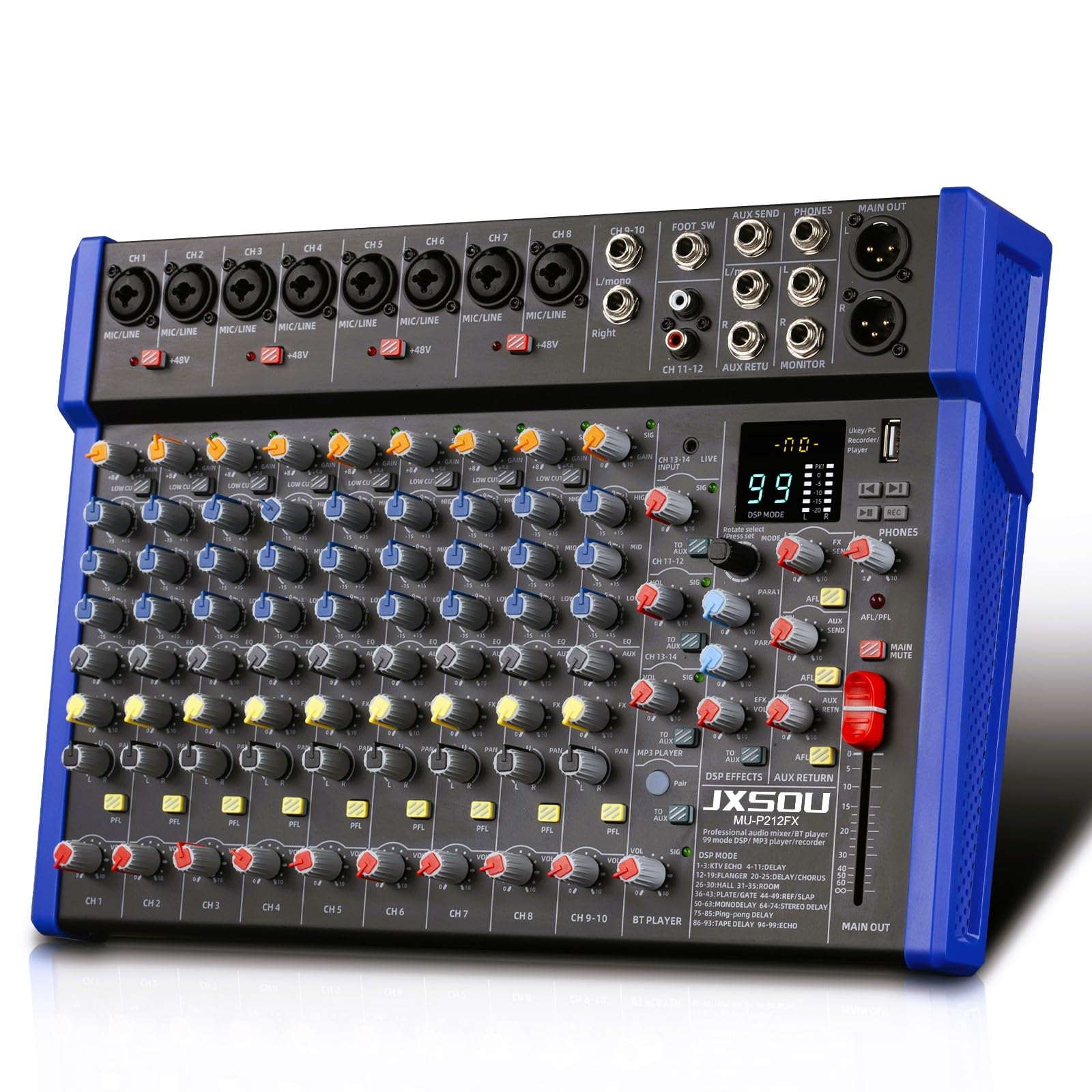 JXSOU 14-Channel Audio Sound Mixer Board, Bluetooth