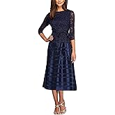 Alex Evenings Women's Tea-Length A-Line Dress with Tie Belt