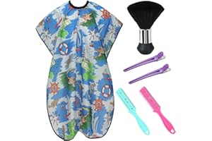 Cobahom Kids Hair Cutting Cape 47.3"×31.5'' Professional Barber Cape Child Cartoon Hairdresser Apron with Adjustable Closure, Clips, Double Edge Razor,Neck Duster Brush (Voyage)