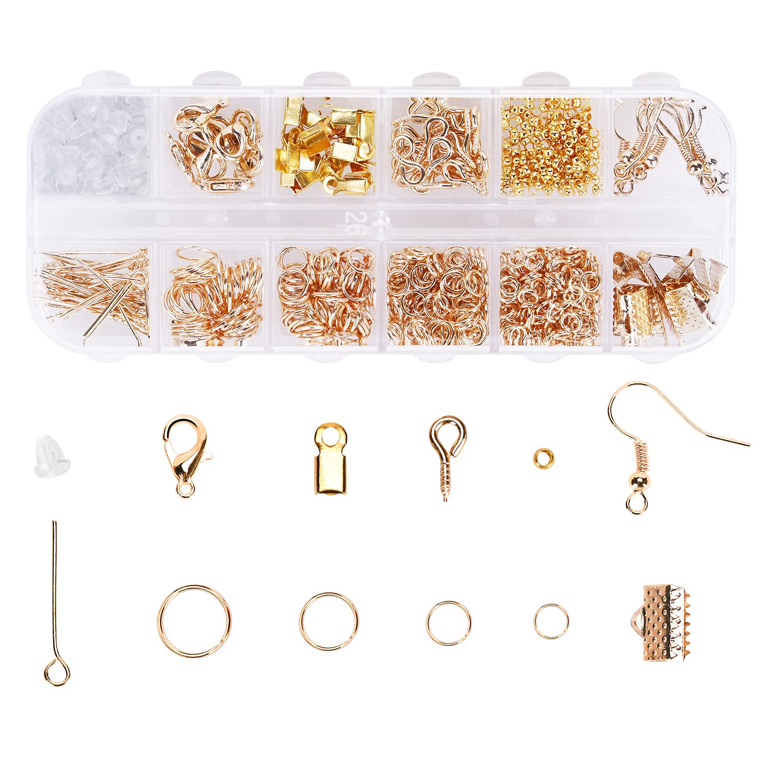 Jewelry Making Supplies Kit, Jewelry Findings Starter Kit, Jewelry Repair Accessories for DIY Jewelry Making and Repair Necklace, Bracelet, Earrings (Gold)