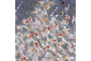 FBABFBUO Goldfish Nail Art Stickers Sparkly Koi Fish Nail Stickers 5D Embossed Koi Lotus Leaf Chinese Style Manicure Decals Accessories Shell Light Goldfish Adhesive Slider for Women DIY Nail Art Decorations