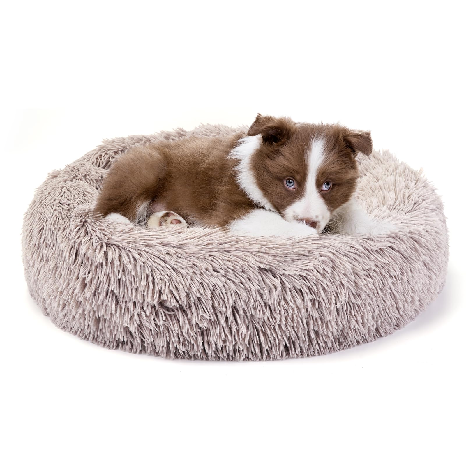 Belababy Donut Dog Cat Bed, Calming Doughnut Fluffy Dog Cat Bed Small Medium Large Washable with Soft Plush, Anti Anxiety Round Dog Puppy Bed with Anti-Slip Bottom (L, Brown) — image 1