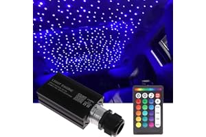 ROIKETU 16W RGBW Fiber Optic Light Star Ceiling Kits,APP/Remote Control and Sound Activated Mode,24 Key Musical Remote Control, Suitable for Car Decoration (Fiber Optic Light)