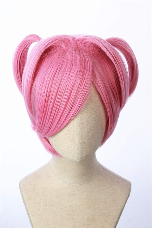 Cosplaywigscom Natsuki Wig Inspired By Doki Doki Literature Club Short Pastel Pink Hair With Two Small Twin Tails And Long Bangs For Girls And Teens Beauty Amazon Com
