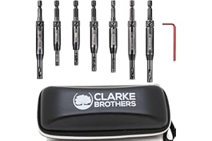 Clarke Brothers Self-Centering Drill Bit Set – 8-Pack Assorted Sizes Center Drill Bit Set with Hex Key and Zippered Case – Heavy-Duty Steel Drill Bits for Wood Working, Hinges, Hardware