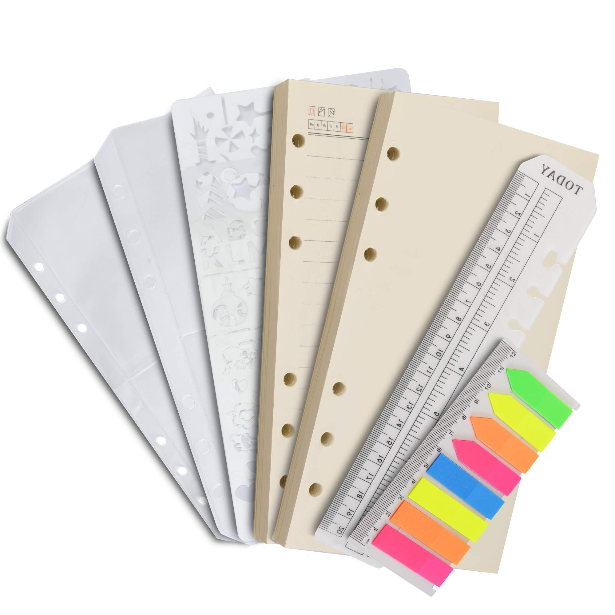 Wonderpool 320 Pages Blank/Lined A6 Refill Paper Inserts Binder Loose Leaf Paper, Dividers, Pocket, Neon Page Marker, Bookmark, Stencils for Refillable 6 Ring Binder Journal Notebook Diary Planner(A6)