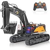 FUYLE 22 Channel Remote Control Excavator, 1/14 Scale RC Excavator | Metal Shovel Independent Arms, Professional Construction Vehicles with Lights Sounds, Best Gift for 8+ Years Old Boys Adults