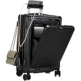 feilario 20in Hardside Spinner Wheel Luggage with Zipper Closure, Built-In TSA lock Carry on Suitcase, with Cup Holder & USB Port & Phone Holder Black(with zipper closure, 20in)