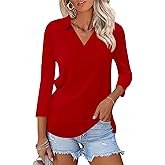 LOMON 3/4 Length Sleeve Womens Tops 2026 Spring Summer Collared Polo Shirts V Neck Casual Basic Polos Tees Shirt
