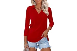 LOMON 3/4 Length Sleeve Womens Tops 2026 Spring Summer Collared Polo Shirts V Neck Casual Basic Polos Tees Shirt