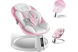 ERMEIRABBIT Baby Swings for Infants, Bluetooth Infant Swing with Music Speaker, 5 Speeds and Remote Control,12 Preset Lullabies, Electric Swing for Baby, Portable Baby Swing, Indoor & Outdoor Use （Pink）