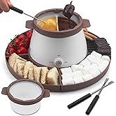 Party Desserts Electric Fondue Pot Set with 2 Pots, Melting Chocolate Warmer for Dipping, Candy &amp; Chocolate Melting Pot, Fondue Pot Electric Set, Fondue Forks Included, 2.5 Cups, Brown