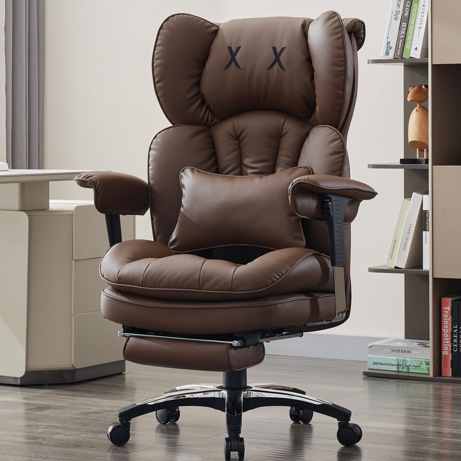 Photo 1 of **SEE CLERK NOTES**Efomao Big and Tall Office Chair with Footrest – High Back Computer Chair with Adjustable Armrests?Executive Office Chair with Wide Seat, Modern Desk Chair for Home Office, Gaming, or Study, Brown***USED***
