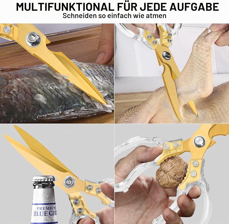 Küchenschere Edelstahl Scharf mit Transparenter Griff - Gold — Foto 6 von 8