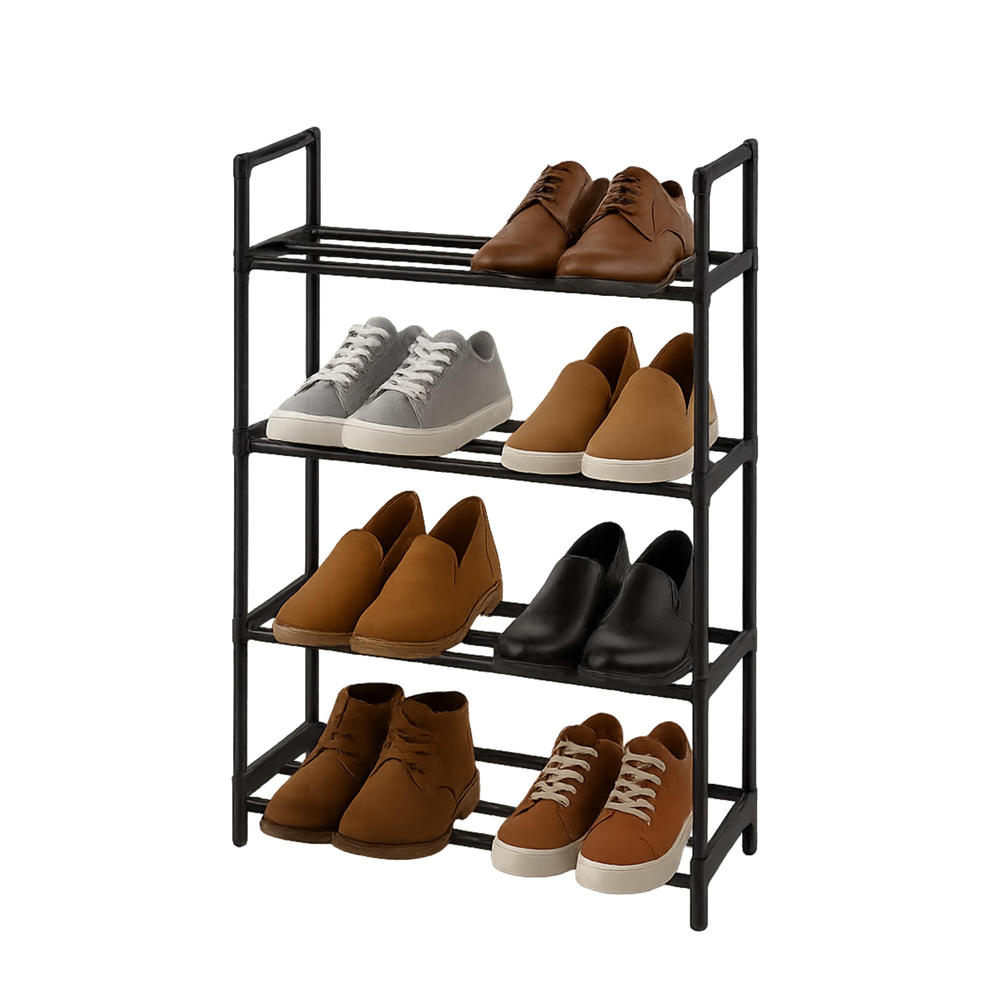 Amig - 4-Tier Shoe Rack Zikan | 50 x 19 x 64.5 cm | Metal and Plastic | Black | Modular and Stackable Shoe Rack | Organiser for 12 Pairs of Shoes