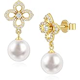 Dexiriu Cultured Freshwater Pearl Dangling Earrings for Women Jewelry, Drop Hoop Dangle Earrings 925 Sterling Silver Plated with Gold, Gift for Wife, Birthday, Mothers Day, Christmas, Anniversary
