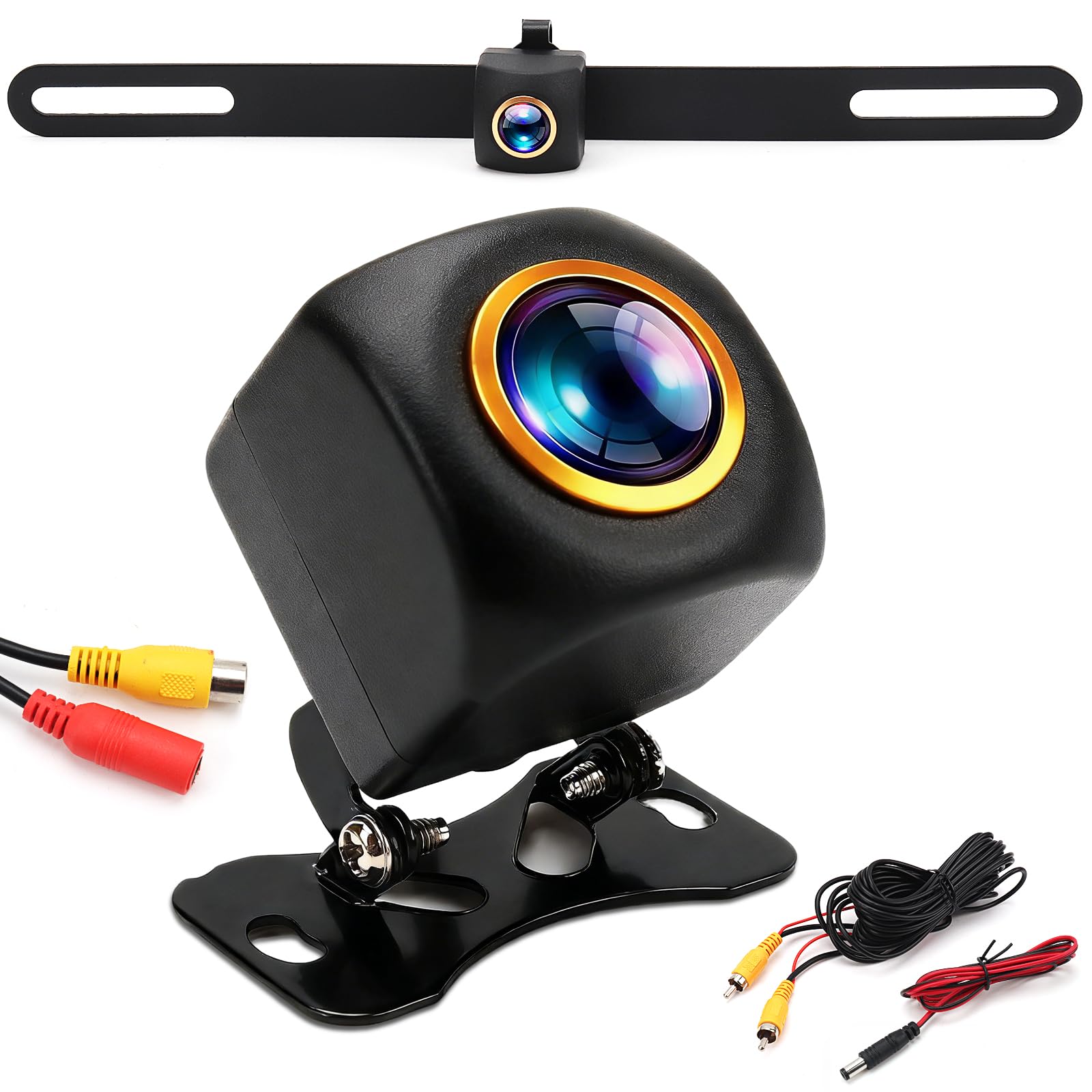 Backup Camera for Car - 170° Wide Angle License Plate Reverse Camera with IP68 Waterproof Metal Housing, Starlight Night Vision, HD/AHD Switchable for SUV RV Truck Sedan (RCA Connector)