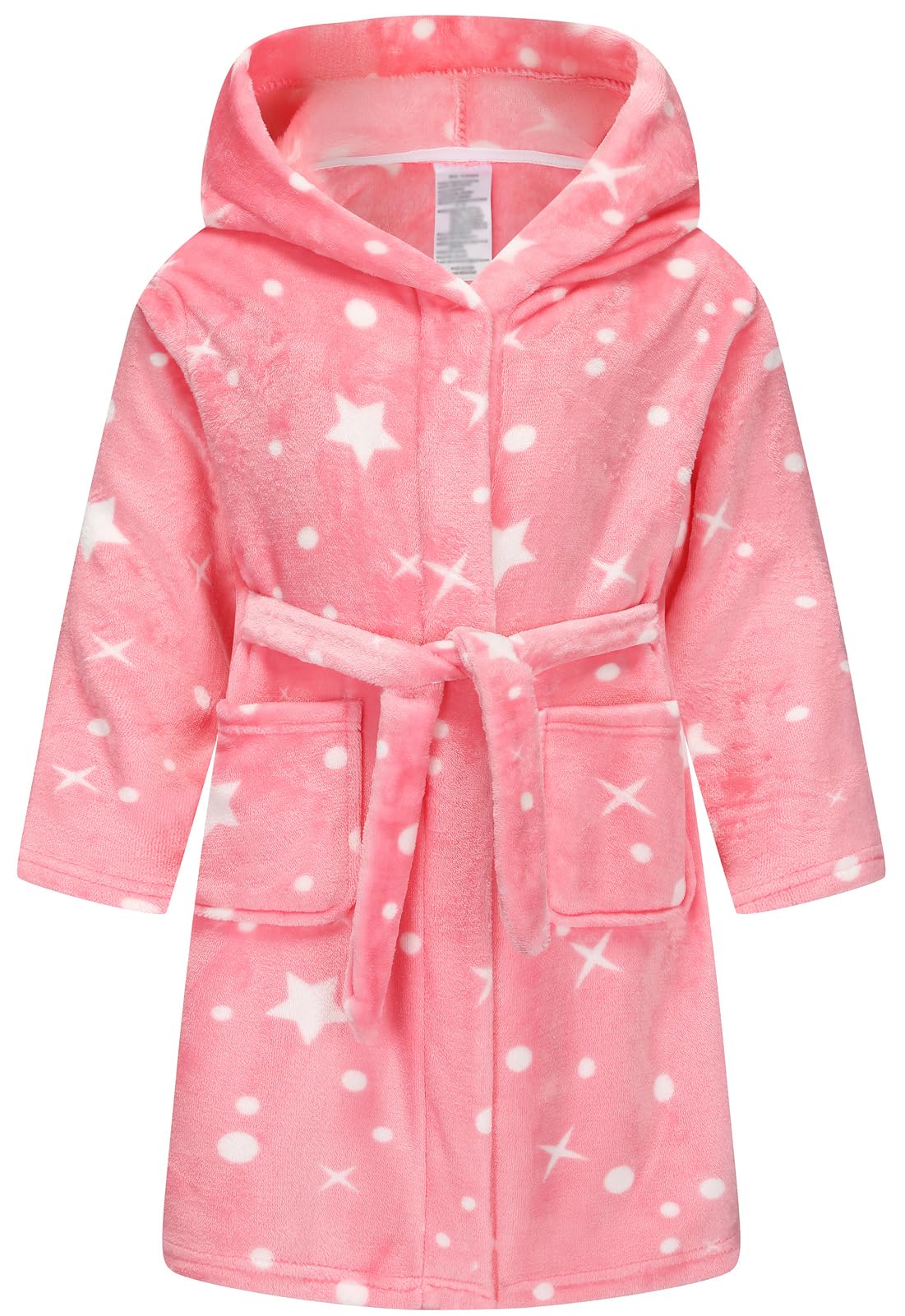 Photo 1 of ** SMALL BLACK MARKS ** Girls Fleece Hooded Robes, Warm Printed Bath Robe for Kids Womens Soft Fuzzy Bathrobe for Gifts Pink Star 9-12 Years