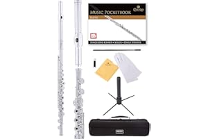 ﻿Mendini By Cecilio Flutes - Closed Hole C Flute For Beginners, 16-Key Flute with a Case, Stand, Lesson Book, and Cleaning Kit, Musical Instrument for Kids, Silver Plated
