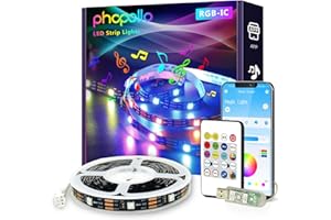 phopollo RGB Smart LED Strip Lights, 16.4ft LED Lights for Bedroom, Bluetooth APP Control, DIY Multiple Colors on One Line, Color Changing LED Strip Lighting Music Sync, USB Powered