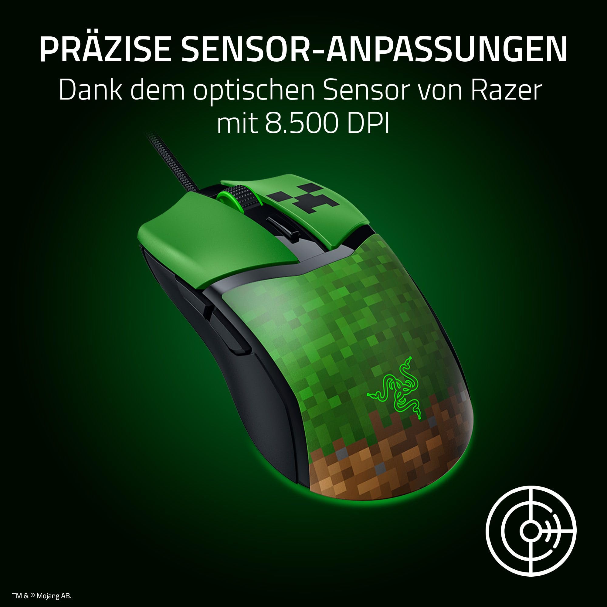 Razer Cobra Minecraft Edition - Leichte kabelgebundene Gaming-Maus - 8500 DPI Sensor (58g, optische Mausschalter 3th Gen, Chroma-Beleuchtung mit Gradient Underglow, Speedflex-Kabel) Minecraft 6