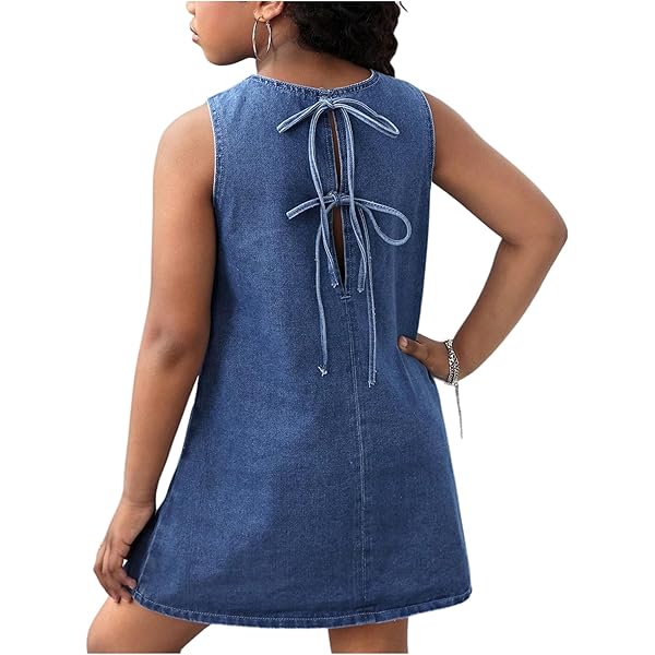 Amazon.com: GORGLITTER Girl's Denim Ruffle Dress Cute Bow Square Neck  Ruched A Line Summer Vacation Short Jean Dress Dark Wash 5Y: Clothing,  Shoes & Jewelry