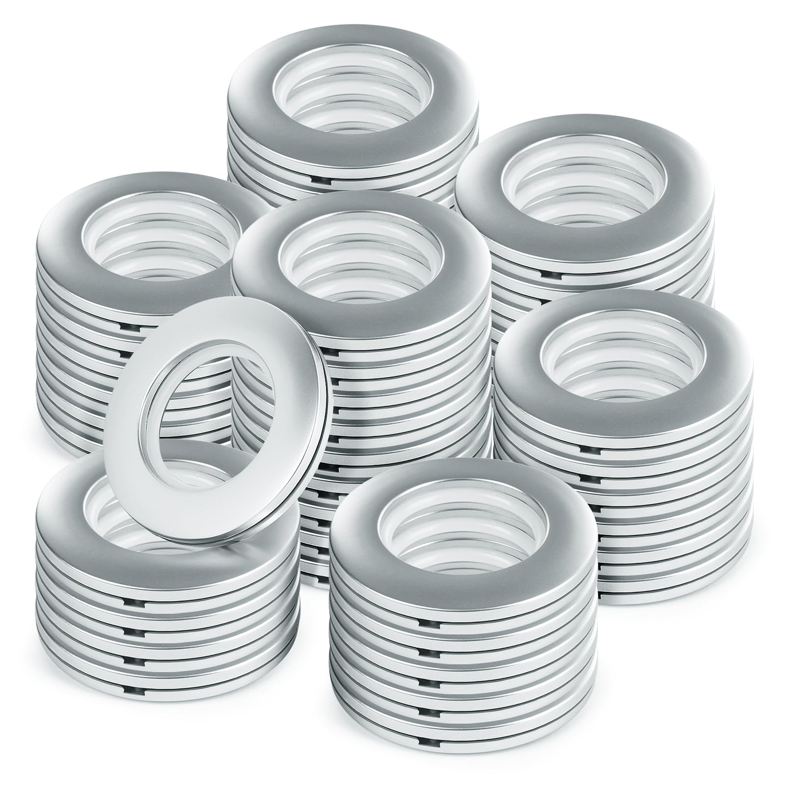 WCIC 48PCS Eyelet Rings Curtain Grommets Round Plastic Rings Clips Inner Diameter 40mm DIY for Window Shower Locker Room Door Curtains Matte Silver